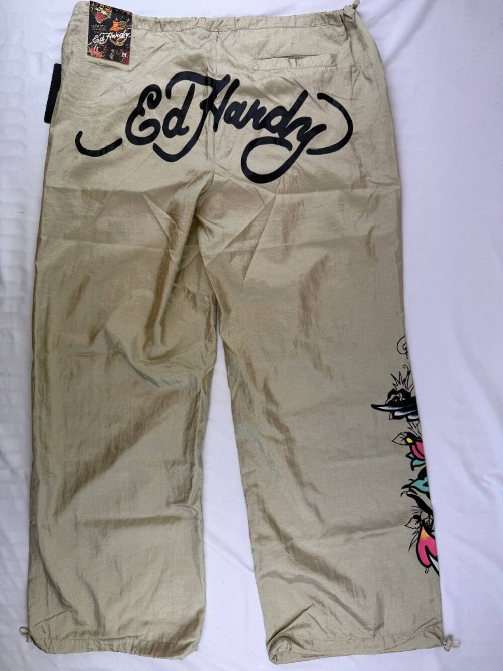 NWT Ed Hardy Women's Eagle Anchor Nylon Pants Gold Size Medium - Picture 5 of 11